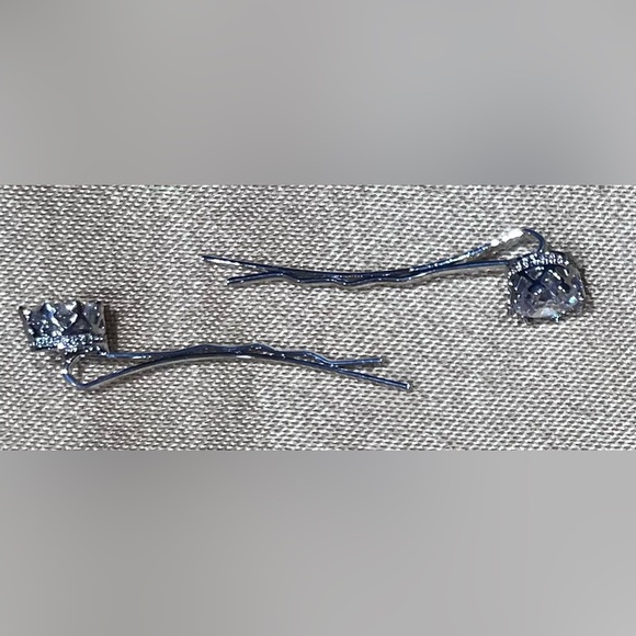 Elegant Cubic Zirconia Silver Hair Pins - Picture 3 of 4